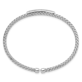 Leslie's Sterling Silver RH-plated CZ Woven Flexible Cuff Bangle — alternate view