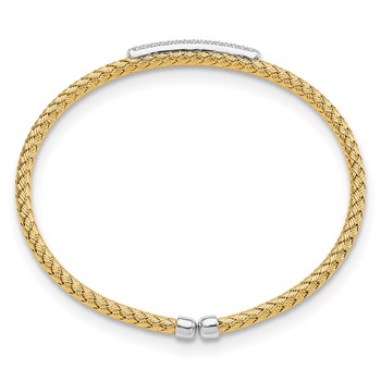 Leslie's Sterling Silver Rh-plated/Gold-plated CZ Flexible Cuff Bangle — alternate view