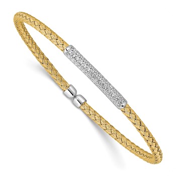 Leslie's Sterling Silver Rh-plated/Gold-plated CZ Flexible Cuff Bangle
