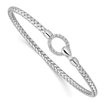 Leslie's Sterling Silver RH-plated CZ Polished Braided Hook Bangle