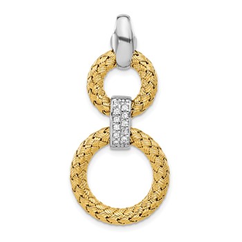 Leslie's Sterling Silver Rh-plat and Gold-plated CZ Woven Circles Pendant