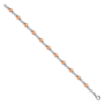 Leslie's Sterling Silver Rhodium-plated / Rose-tone Beaded Bracelet — alternate view