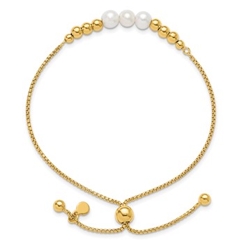 Leslie's Sterling Silver Gold-plt Polished FWC Pearls Adjustable Bracelet — alternate view