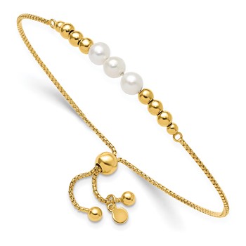 Leslie's Sterling Silver Gold-plt Polished FWC Pearls Adjustable Bracelet