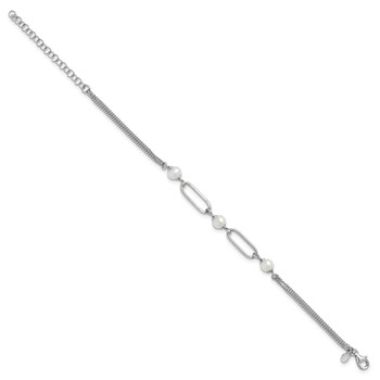 Leslie's Sterling Silver RH-plated Polished FWC Pearls w/2in ext. Bracelet — alternate view