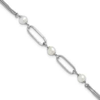 Leslie's Sterling Silver RH-plated Polished FWC Pearls w/2in ext. Bracelet