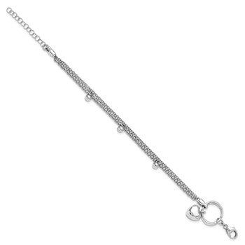 Leslie's Sterling Silver Rh-plated Heart 3-strand w/ 1in ext. Bracelet — alternate view