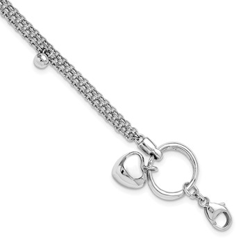 Leslie's Sterling Silver Rh-plated Heart 3-strand w/ 1in ext. Bracelet