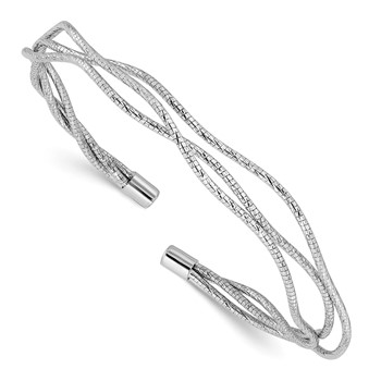 Leslie's Sterling Silver Rh-plated Polished and Textured Wavy Cuff Bracelet