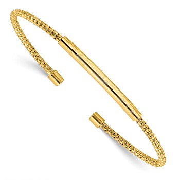 Leslie's Sterling Silver Gold-plated Polished and Textured Cuff Bracelet