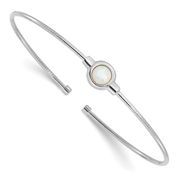 Leslie's Sterling Silver RH-plated Polished Opal Cuff Bracelet