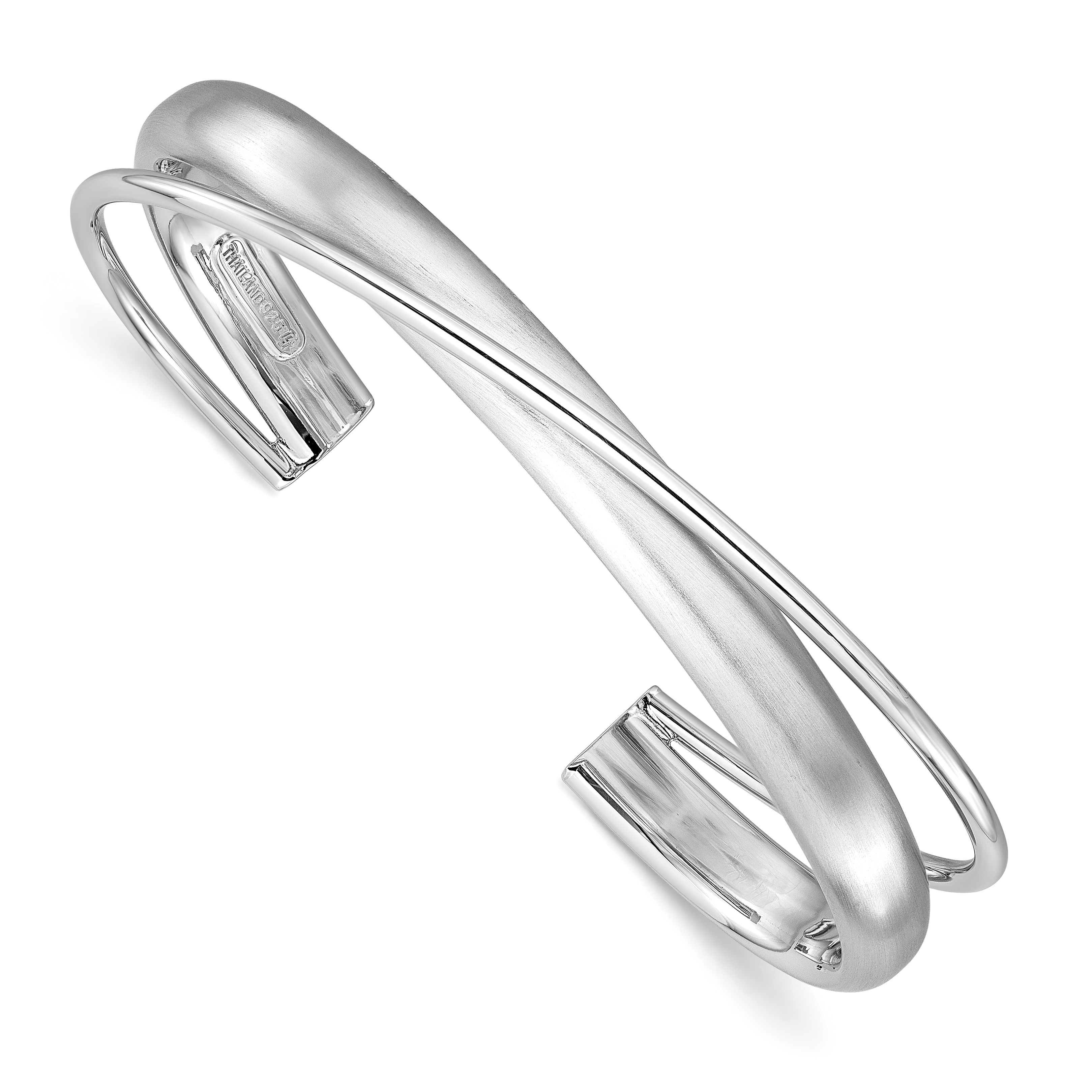 Leslie's Sterling Silver Rhodium-plt Satin Polished Criss Cross Cuff Bangle