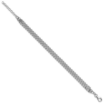Leslie's Sterling Silver Rh-plated Polished 3-Strand w/1in ext. Bracelet — alternate view