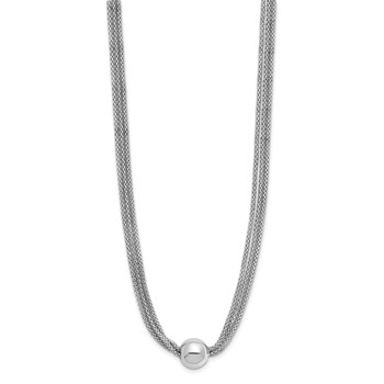 Leslie's Sterling Silver RH-plt Polished 3-Strand Bead w/2in ext. Necklace — alternate view