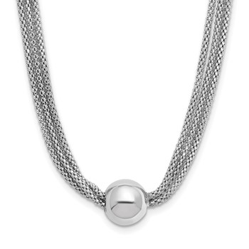 Leslie's Sterling Silver RH-plt Polished 3-Strand Bead w/2in ext. Necklace