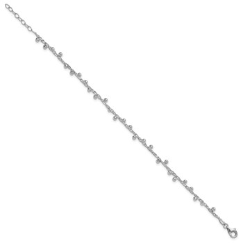 Leslie's Sterling Silver Rhod-plated Polished Beaded w/1in ext. Bracelet — alternate view