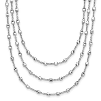 Leslie's Sterling Silver Rh-plated 3 Strand Beaded 16in w/2in ext. Necklace