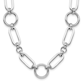 Leslie's Sterling Silver RH-plated Polished Fancy Link with 2in ext. Necklace