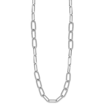 Leslie's Sterling Silver RH-plated Polished/Textured Fancy Link Necklace — alternate view