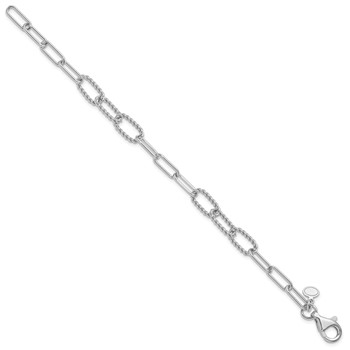 Leslie's Sterling Silver RH-plated Polished/Textured Fancy Link Bracelet — alternate view
