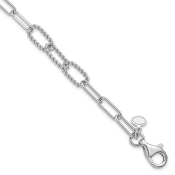 Leslie's Sterling Silver RH-plated Polished/Textured Fancy Link Bracelet