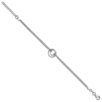 Leslie's Sterling Silver Rh-pl Polished 2-Strand Circle w/1.5in ext. Bracel — alternate view
