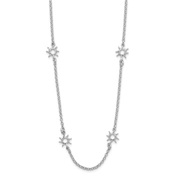 Leslie's Sterling Silver Rhodium-plated Polished Suns w/1in ext. Necklace — alternate view