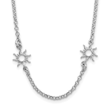 Leslie's Sterling Silver Rhodium-plated Polished Suns w/1in ext. Necklace