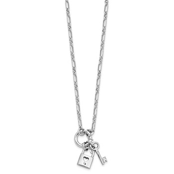 Leslie's Sterling Silver Rhodium-plated Polished Lock and Key Necklace — alternate view