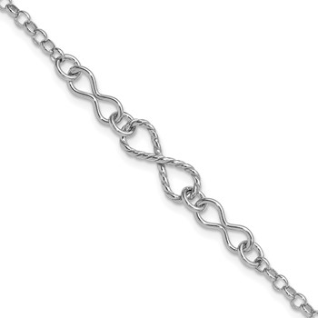 Leslie's Sterling Silver Rhodium-plt Twisted Infinity w/1in ext. Bracelet