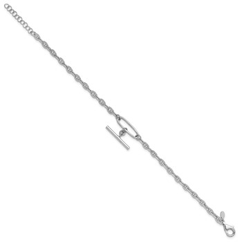 Leslie's Sterling Silver Rhodium-plated Dangle Bar with 1in ext. Bracelet — alternate view