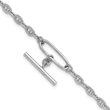 Leslie's Sterling Silver Rhodium-plated Dangle Bar with 1in ext. Bracelet