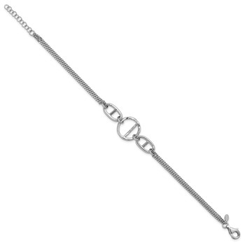 Leslie's SS Rh-plated Polished 2-strand w/Link Accent w/1in ext. Bracelet — alternate view