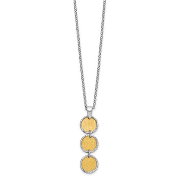Leslie's SS Rh/Gold-plated Polished/Brushed Circles w/2in ext. Necklace — alternate view