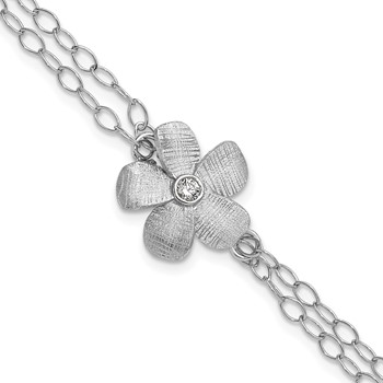 Leslie's SS RH-plat Radiant Essence Pol/Scratch CZ w/1in ext. Bracelet