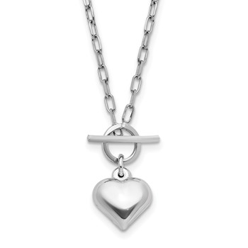 Leslie's Sterling Silver Rhodium-plated Polished Heart Toggle Necklace