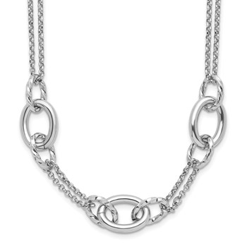 Leslie's Sterling Silver Rhodium-plated Fancy Link with 2in ext. Necklace