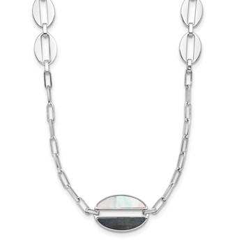 Leslie's Sterling Silver Rhodium-plated Black and White MOP Necklace