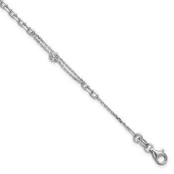 Leslie's Sterling Silver Rhodium-plated CZ with 1in ext. Bracelet