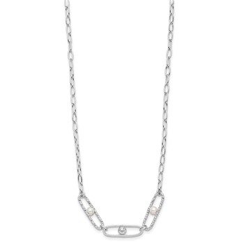 Leslie's Sterling Silver Rh-plated CZ and Crystal Pearl w/2in ext. Necklace — alternate view