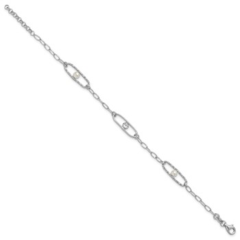 Leslie's Sterling Silver Rh-plated CZ and Crystal Pearl w/1in ext. Bracelet — alternate view