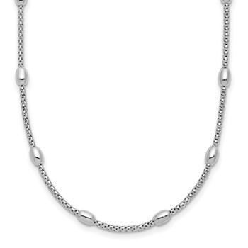 Leslie's Sterling Silver RH-plated Fancy Bead  w/2in ext. Necklace