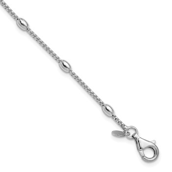 Leslie's Sterling Silver RH-plated Fancy Bead  w/1in ext. Bracelet