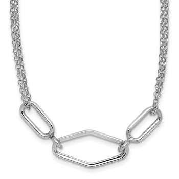 Leslie's SS RH-plat Polish/Dia-cut Fancy 2-strand with 2in ext. Necklace