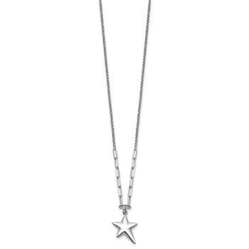 Leslie's SS RH-plated Polished Star Pendant w/1.25in ext. Necklace — alternate view