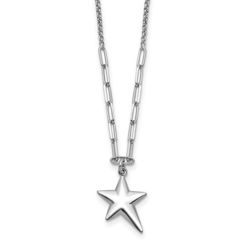 Leslie's SS RH-plated Polished Star Pendant w/1.25in ext. Necklace