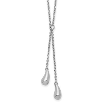 Leslie's Sterling Silver RH-plated Polished Drop w/1in ext. Necklace