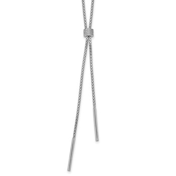 Leslie's SS RH-plated Polished CZ and Bars Lariat w/ 2in Ext. Necklace
