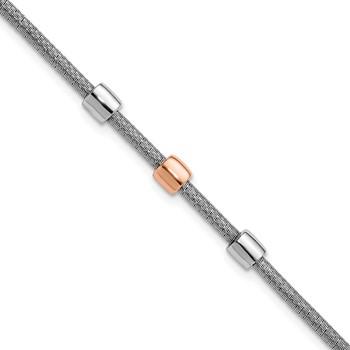 Leslie's SS RH-plated/Rose Gold-plated Station w/1in Ext. Bracelet