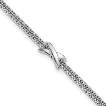 Leslie's SS Rhodium-plated Polished 2-Strand X w/ 1in Ext. Bracelet
